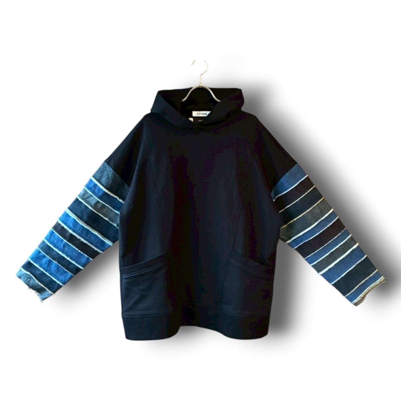 zivun × BLLIANT BLACK Denim Layered Sleeve Hoodie | Reconstructed Patchwork | Unisex | One-of-a-Kind | OLD FLIP