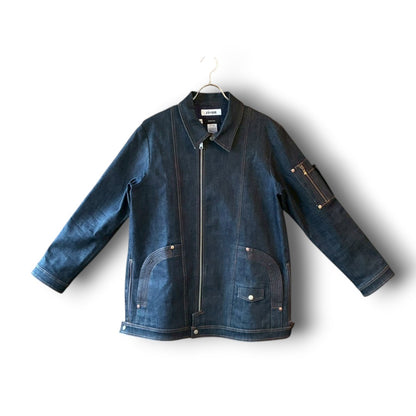 zivun × BLLIANT BLACK Remake Denim Jacket | Center Zip Structured Panel Design | Military Pocket | One-of-a-Kind | OLD FLIP