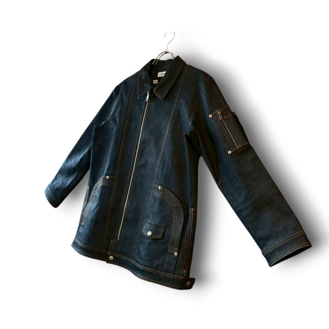 zivun × BLLIANT BLACK Remake Denim Jacket | Center Zip Structured Panel Design | Military Pocket | One-of-a-Kind | OLD FLIP