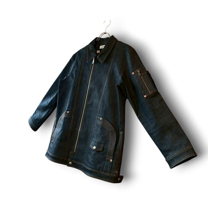 zivun × BLLIANT BLACK Remake Denim Jacket | Center Zip Structured Panel Design | Military Pocket | One-of-a-Kind | OLD FLIP