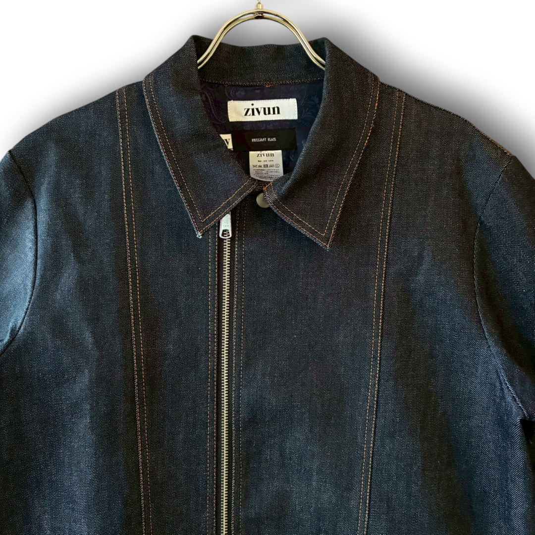 zivun × BLLIANT BLACK Remake Denim Jacket | Center Zip Structured Panel Design | Military Pocket | One-of-a-Kind | OLD FLIP