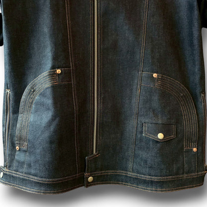 zivun × BLLIANT BLACK Remake Denim Jacket | Center Zip Structured Panel Design | Military Pocket | One-of-a-Kind | OLD FLIP