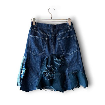 zivun Rebuild Denim Patch Skirt | Reconstructed Asymmetrical Denim One-of-a-Kind Skirt | OLD FLIP