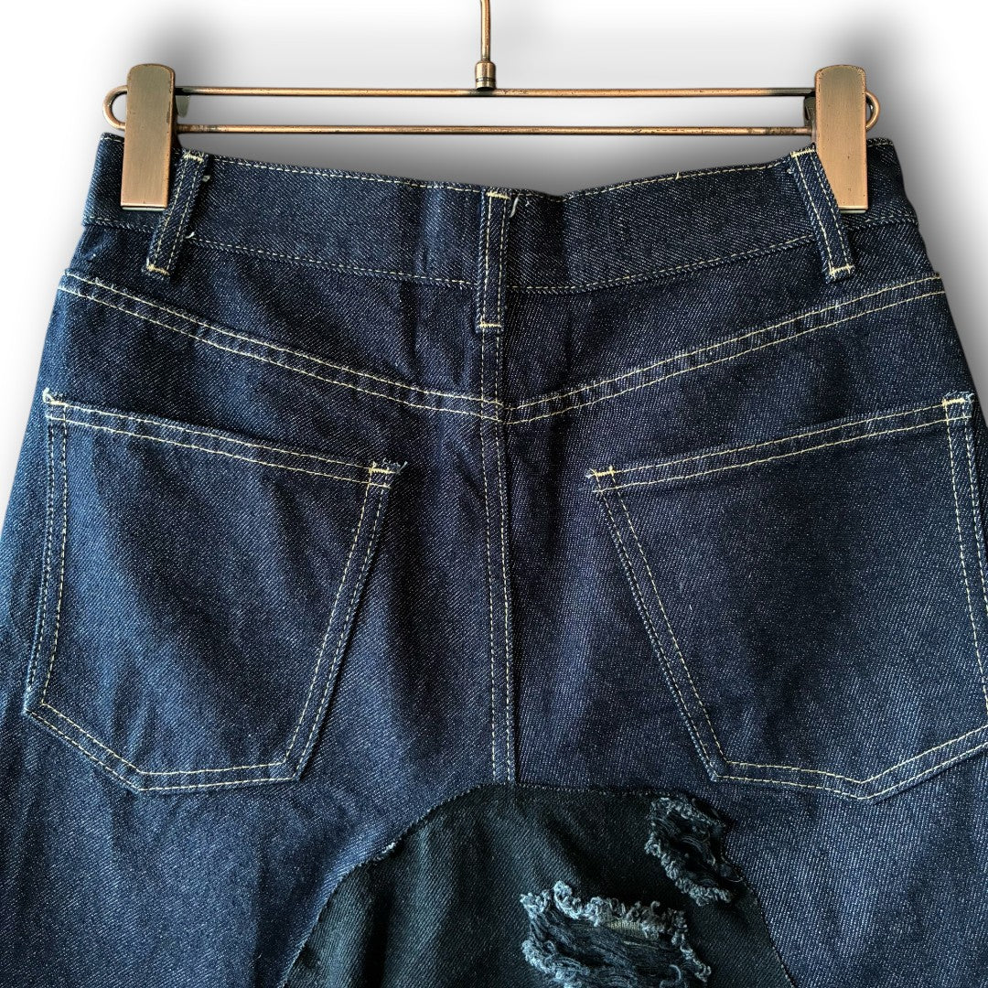 zivun Rebuild Denim Patch Skirt | Reconstructed Asymmetrical Denim One-of-a-Kind Skirt | OLD FLIP