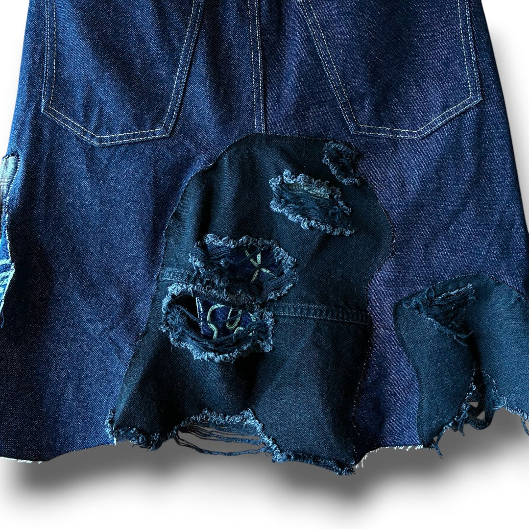 zivun Rebuild Denim Patch Skirt | Reconstructed Asymmetrical Denim One-of-a-Kind Skirt | OLD FLIP