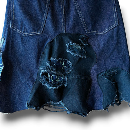 zivun Rebuild Denim Patch Skirt | Reconstructed Asymmetrical Denim One-of-a-Kind Skirt | OLD FLIP