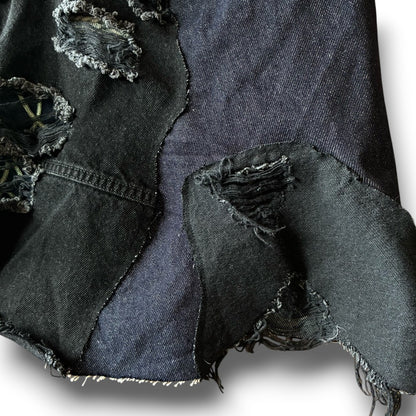 zivun Rebuild Denim Patch Skirt | Reconstructed Asymmetrical Denim One-of-a-Kind Skirt | OLD FLIP