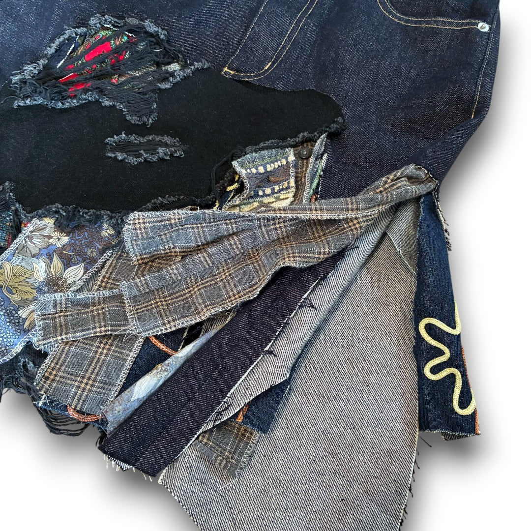 zivun Rebuild Denim Patch Skirt | Reconstructed Asymmetrical Denim One-of-a-Kind Skirt | OLD FLIP