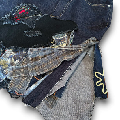 zivun Rebuild Denim Patch Skirt | Reconstructed Asymmetrical Denim One-of-a-Kind Skirt | OLD FLIP