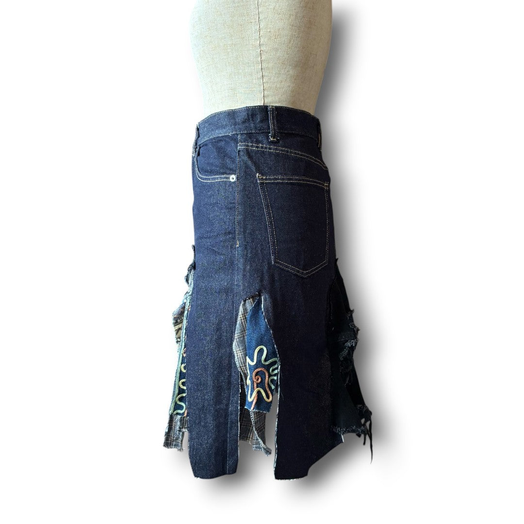 zivun Rebuild Denim Patch Skirt | Reconstructed Asymmetrical Denim One-of-a-Kind Skirt | OLD FLIP