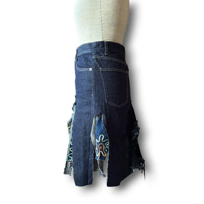 zivun Rebuild Denim Patch Skirt | Reconstructed Asymmetrical Denim One-of-a-Kind Skirt | OLD FLIP