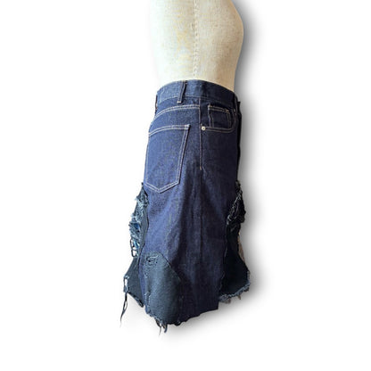 zivun Rebuild Denim Patch Skirt | Reconstructed Asymmetrical Denim One-of-a-Kind Skirt | OLD FLIP