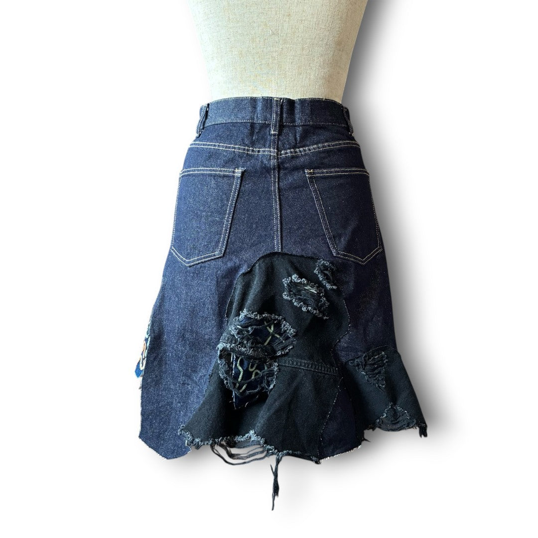 zivun Rebuild Denim Patch Skirt | Reconstructed Asymmetrical Denim One-of-a-Kind Skirt | OLD FLIP