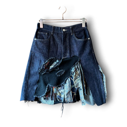 zivun Rebuild Denim Patch Skirt | Reconstructed Asymmetrical Denim One-of-a-Kind Skirt | OLD FLIP