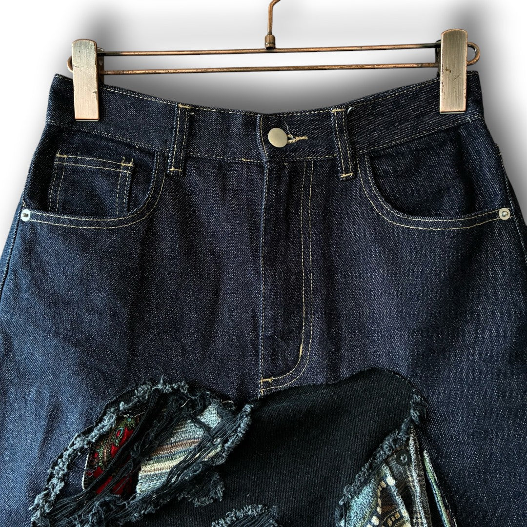 zivun Rebuild Denim Patch Skirt | Reconstructed Asymmetrical Denim One-of-a-Kind Skirt | OLD FLIP