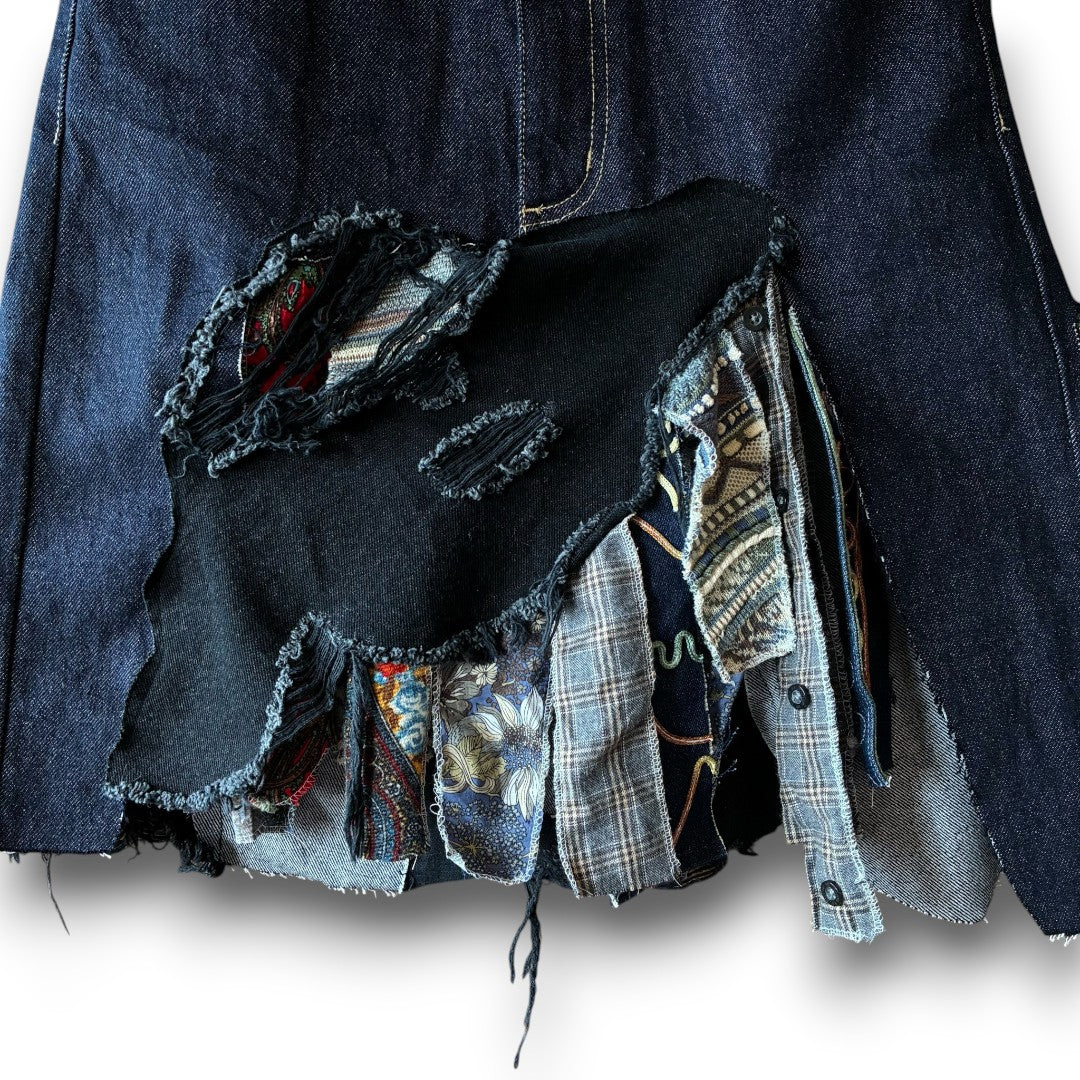 zivun Rebuild Denim Patch Skirt | Reconstructed Asymmetrical Denim One-of-a-Kind Skirt | OLD FLIP