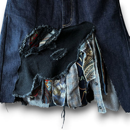 zivun Rebuild Denim Patch Skirt | Reconstructed Asymmetrical Denim One-of-a-Kind Skirt | OLD FLIP