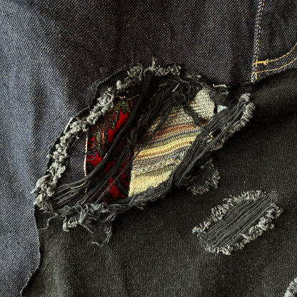 zivun Rebuild Denim Patch Skirt | Reconstructed Asymmetrical Denim One-of-a-Kind Skirt | OLD FLIP