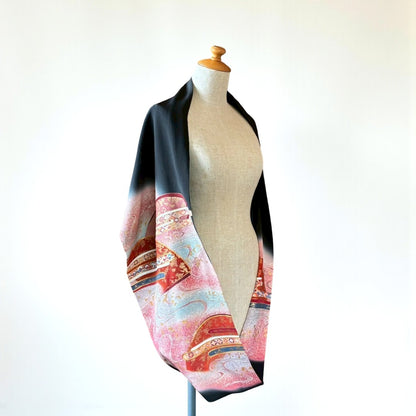 Remake Kuromontsuki Kimono Stole – Gosho-Guruma & Flowing Water Motif