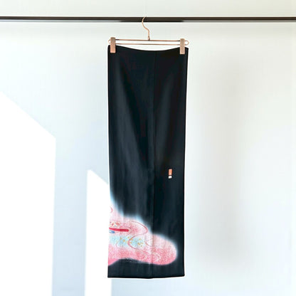 Remake Kuromontsuki Kimono Stole – Gosho-Guruma & Flowing Water Motif