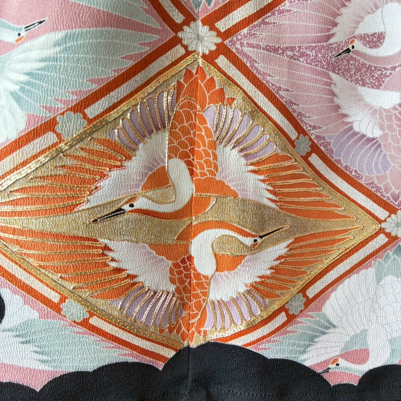 Reconstructed Wide-Leg Pants – Vintage Kimono with Crane Motif