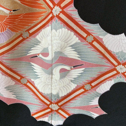 Reconstructed Wide-Leg Pants – Vintage Kimono with Crane Motif