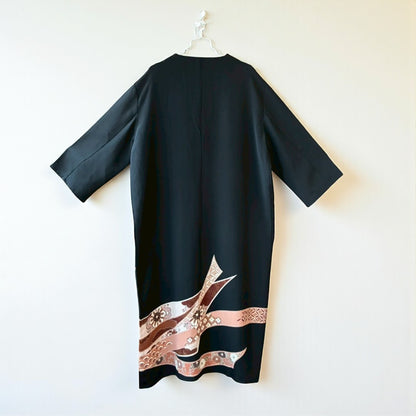 Remade Kuro-Tomesode Gown Coat with Traditional Japanese Patterns – One-of-a-Kind