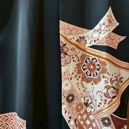 Remade Kuro-Tomesode Gown Coat with Traditional Japanese Patterns – One-of-a-Kind