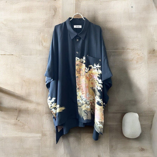 kimono poncho shirts 有明ガーデンrecollect店 着物 黒留袖 シャツ ポンチョ オーバーサイズ 再構築 リメイク remake kps0001