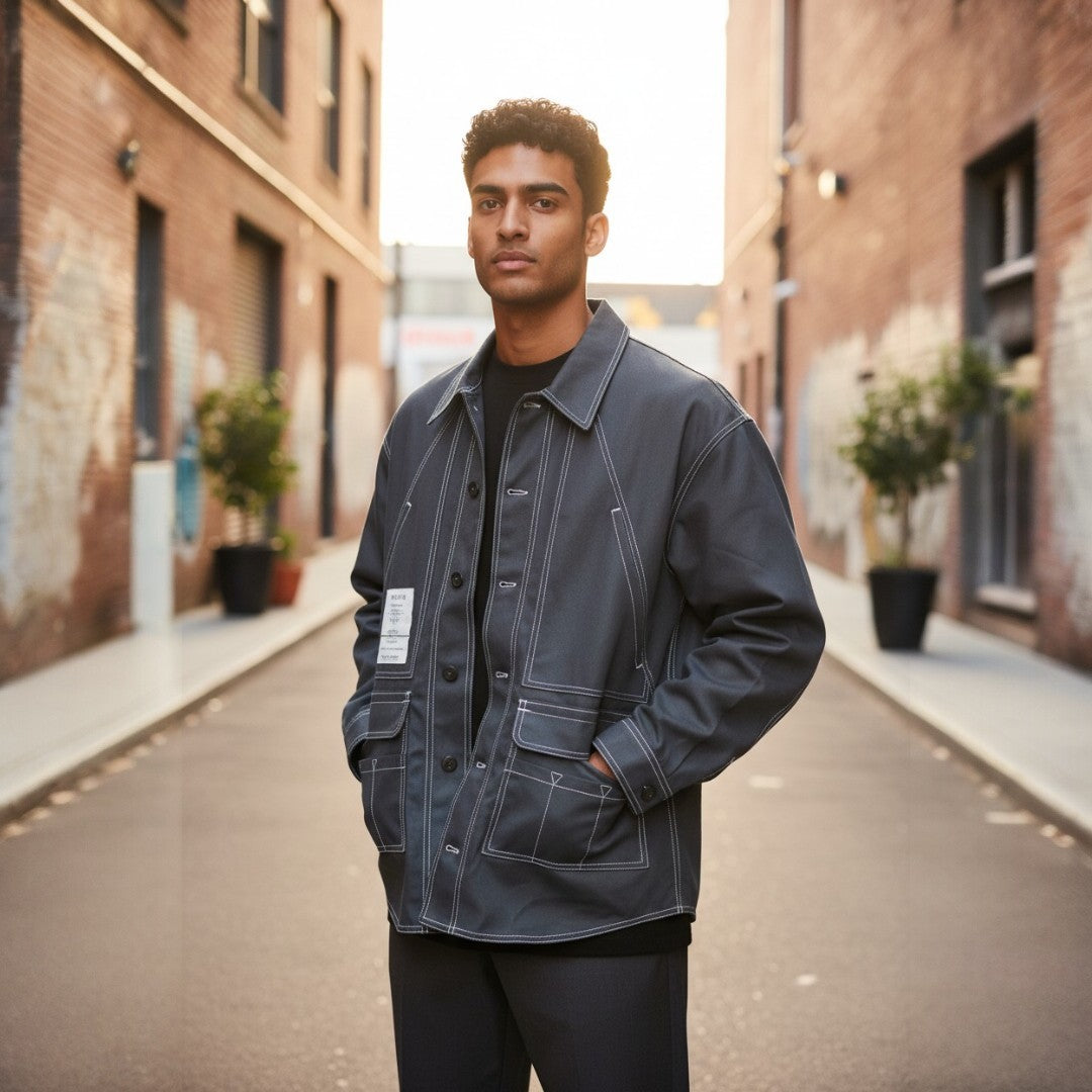 zivun × BLLIANT BLACK Remake Stitch Shirt | Workwear Detail | Contrast Stitch | Unisex | One-of-a-Kind | OLD FLIP