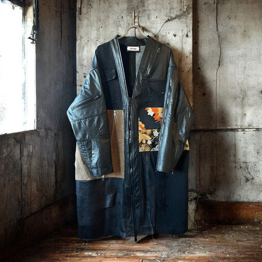 kimono obi leather coat 有明ガーデンrecollect店 着物 帯 レザー コート デニムコート 再構築 リメイク remake kolc0003