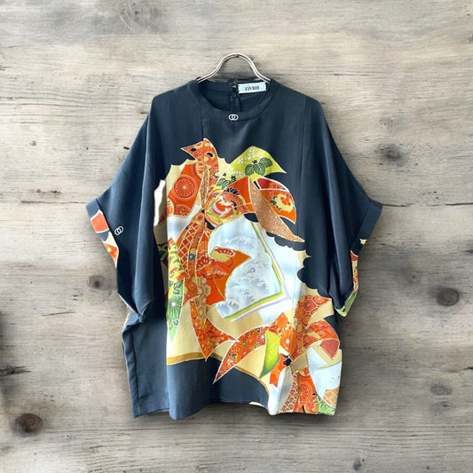 kimono blousse 有明ガーデンrecollect店 着物 ブラウス シャツ 再構築 リメイク remake プルオーバー黒