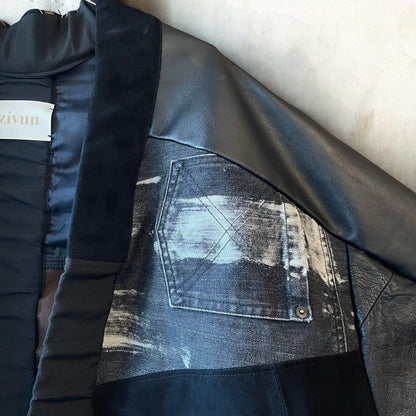 コート ユニセックス メンズ レディース リメイク 着物 帯 黒 ブラック 再構築kimono gown coat recollect有明ガーデン店
