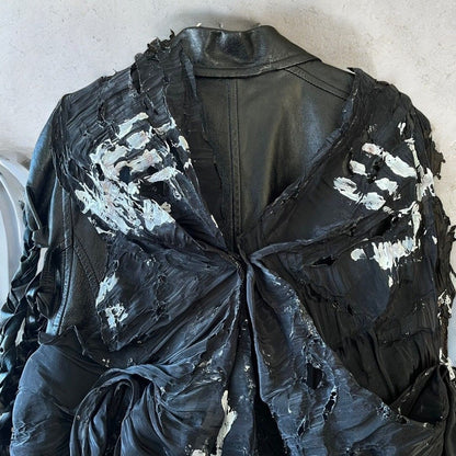 Leather jacket for women, remade, painted, black, Ao Miyasaka recollect Ariake Garden store