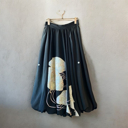 ロングスカート レディース  リメイク 着物 黒留袖 黒 ブラック kimono balloon skirt バルーンスカート recollect有明ガーデン店
