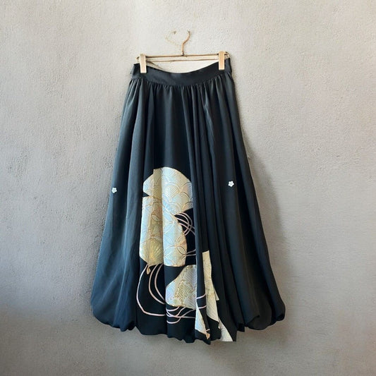 ロングスカート レディース  リメイク 着物 黒留袖 黒 ブラック kimono balloon skirt バルーンスカート recollect有明ガーデン店