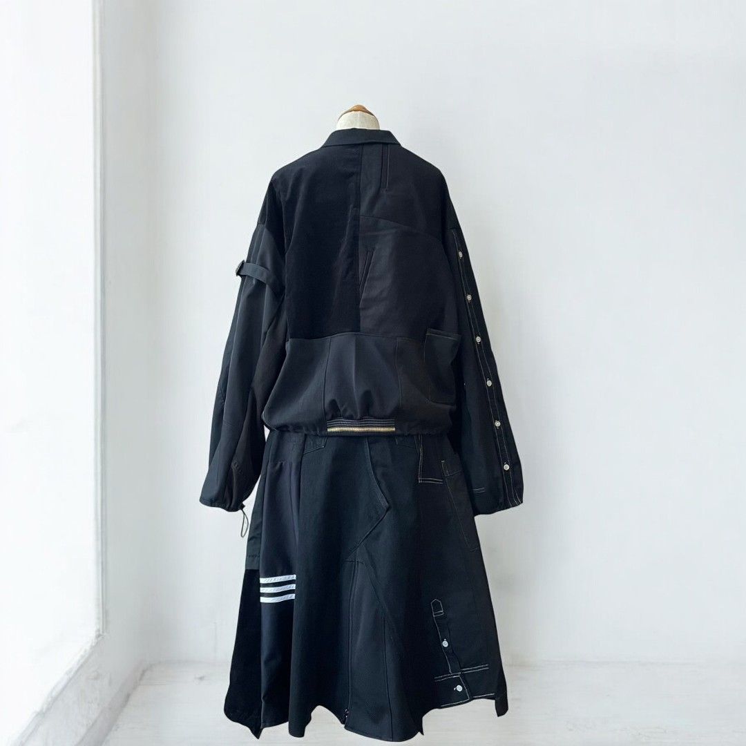 Reconstructed Black Patchwork Jacket & Skirt Set 有明ガーデンrecollect店 ジャケット リメイク セットアップ 再構築 rbj0001
