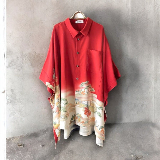 kimono poncho shirts 有明ガーデンrecollect店 着物 黒留袖 シャツ ポンチョ オーバーサイズ 再構築 リメイク remake kps0002