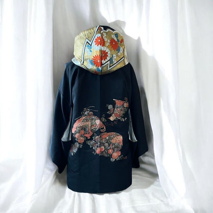 Hoodie Parka Kimono Obi Zip Women's Men's Oversized Remake Kimono Hoodie 2 Black Recollect Ariake Garden Store