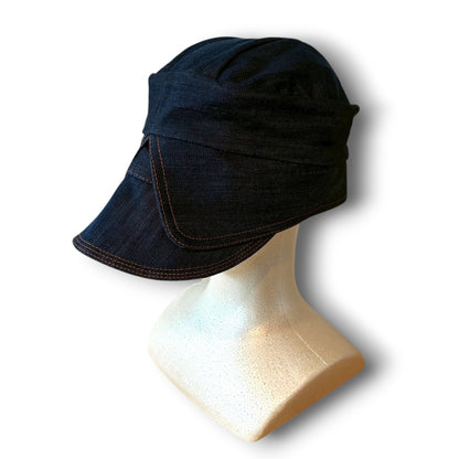zivun × BLLIANT BLACK Remake Denim Cap | Structured Drape Design | Long Brim Work Cap deep blue | One-of-a-Kind | OLD FLIP