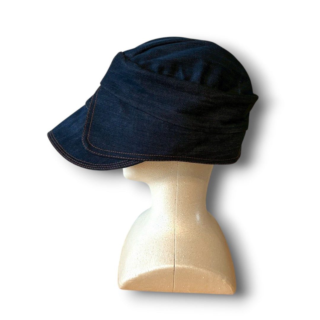 zivun × BLLIANT BLACK Remake Denim Cap | Structured Drape Design | Long Brim Work Cap deep blue | One-of-a-Kind | OLD FLIP