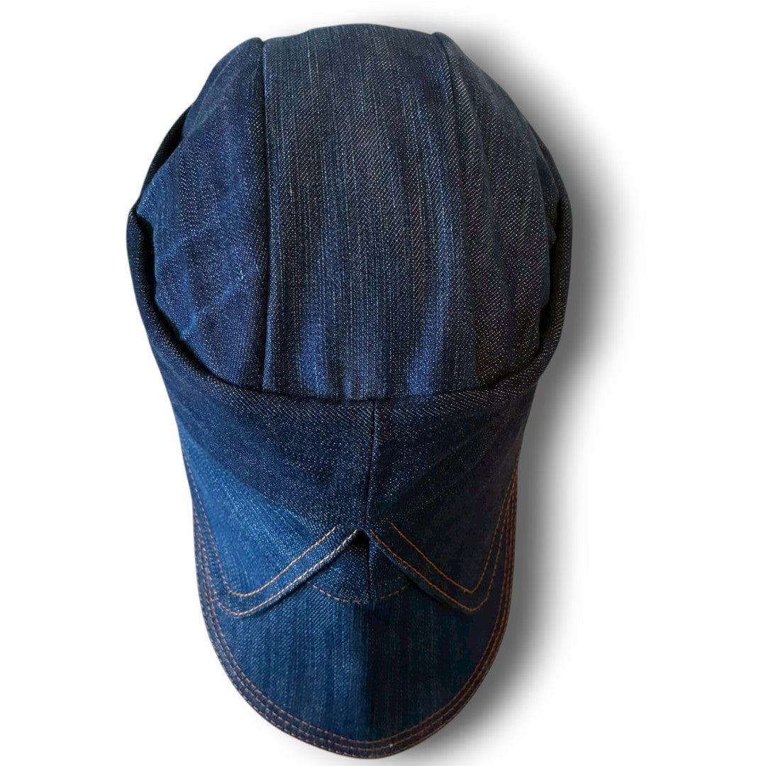 zivun × BLLIANT BLACK Remake Denim Cap | Structured Drape Design | Long Brim Work Cap deep blue | One-of-a-Kind | OLD FLIP