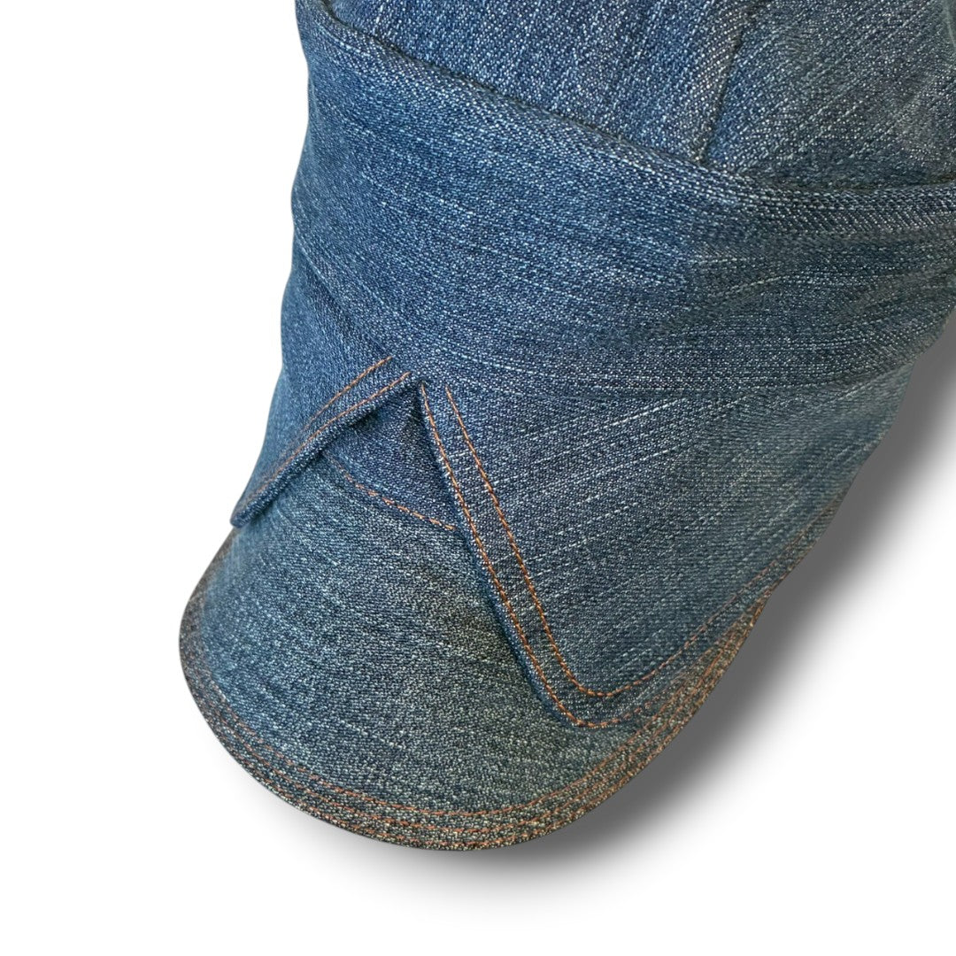 zivun × BLLIANT BLACK Remake Denim Cap | Structured Drape Design | Long Brim Work Cap | One-of-a-Kind | OLD FLIP