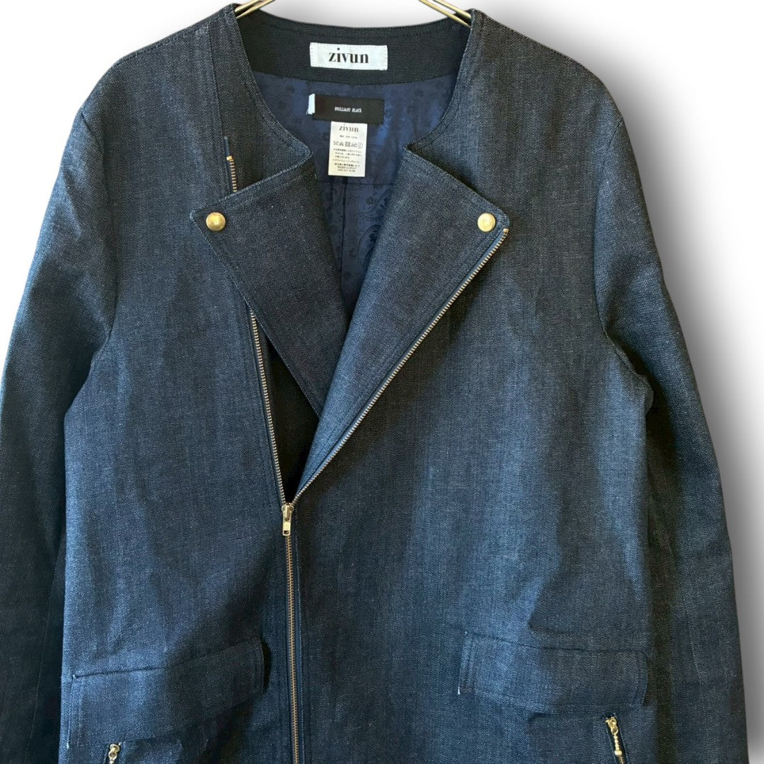 Denim Collarless Coat | Reconstructed Long Coat | Unisex | One-of-a-Kind | OLD FLIP