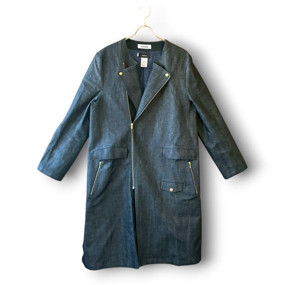 Denim Collarless Coat | Reconstructed Long Coat | Unisex | One-of-a-Kind | OLD FLIP