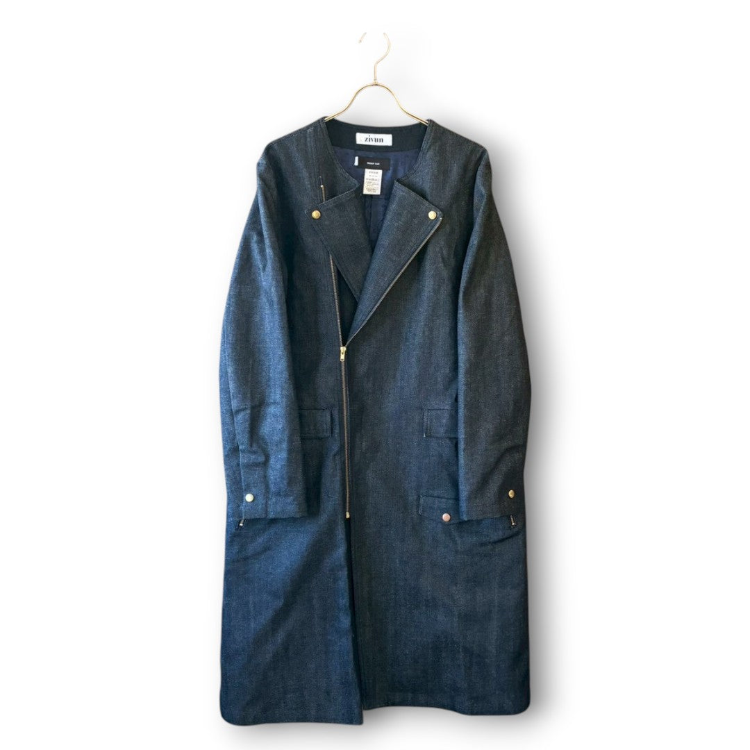 Denim Collarless Coat | Reconstructed Long Coat | Unisex | One-of-a-Kind | OLD FLIP