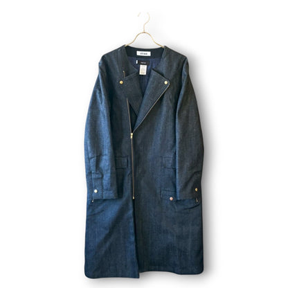Denim Collarless Coat | Reconstructed Long Coat | Unisex | One-of-a-Kind | OLD FLIP