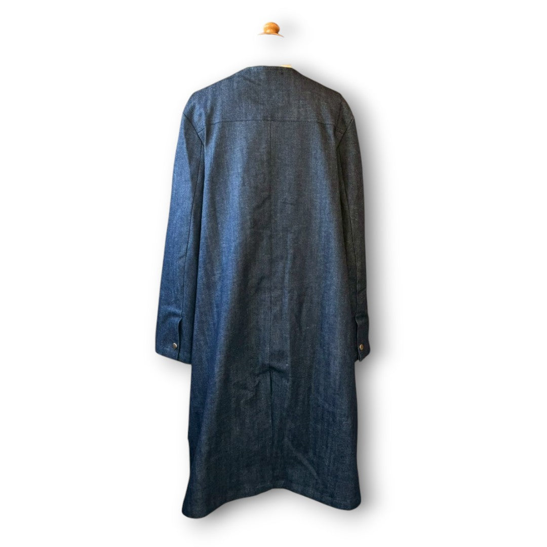 Denim Collarless Coat | Reconstructed Long Coat | Unisex | One-of-a-Kind | OLD FLIP