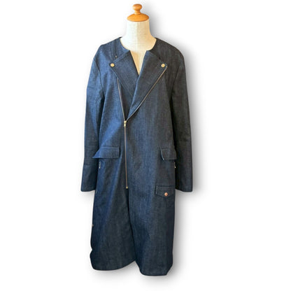 Denim Collarless Coat | Reconstructed Long Coat | Unisex | One-of-a-Kind | OLD FLIP