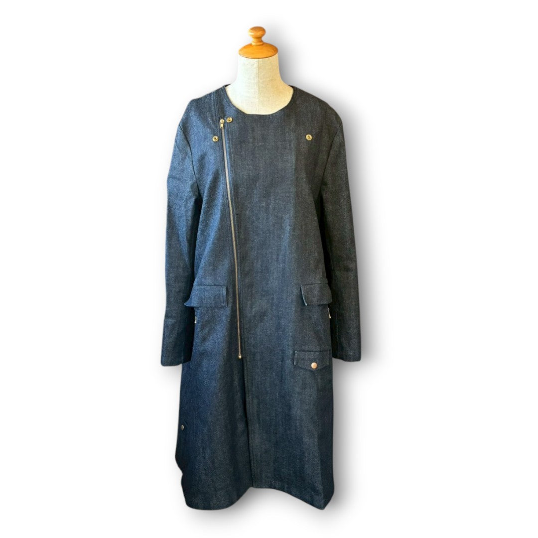 Denim Collarless Coat | Reconstructed Long Coat | Unisex | One-of-a-Kind | OLD FLIP